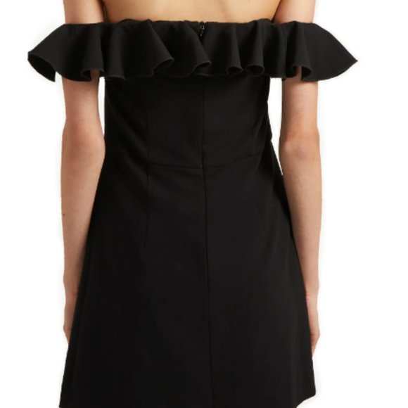Black Whisper Light Off the Shoulder Ruffle Minidress - Picture 3 of 5